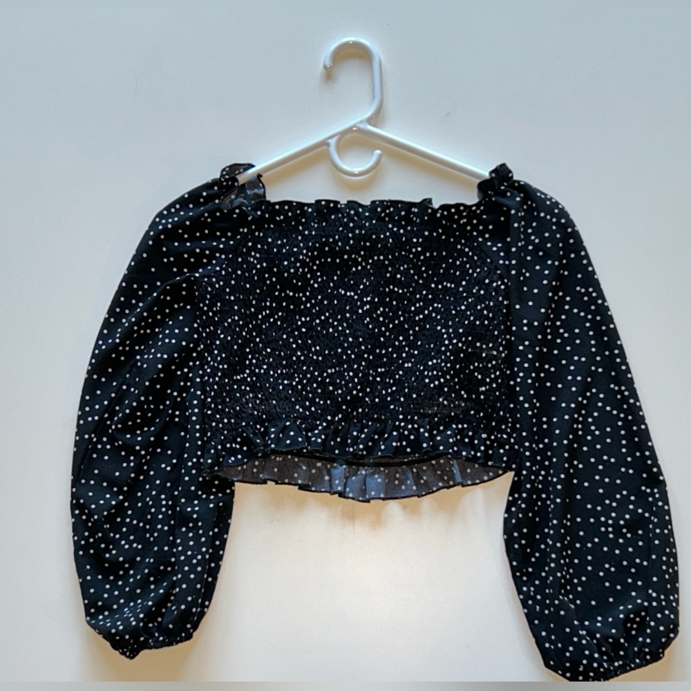 Cropped lantern-sleeved shirt